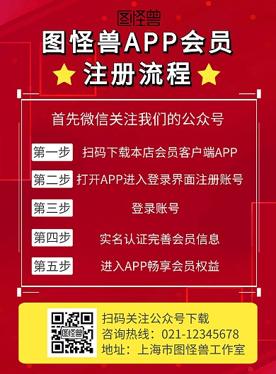 注册操作流程海报红色简约扁平竖版海报