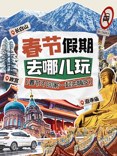 春节旅游出行景点拼贴小红书封面