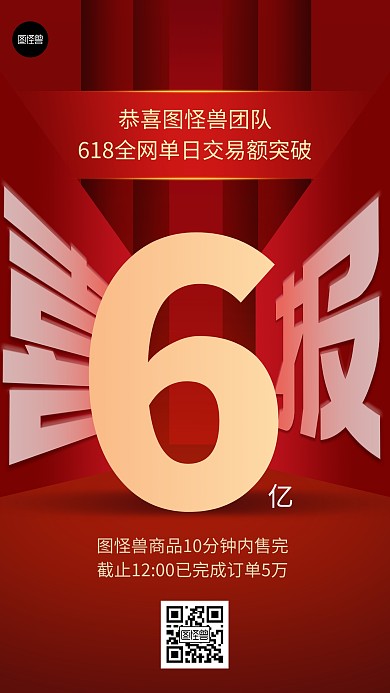 618喜报贺报业绩汇报红色3d手机海报