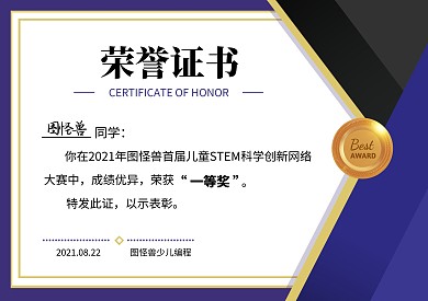 简约风儿童STEM横版荣誉证书
