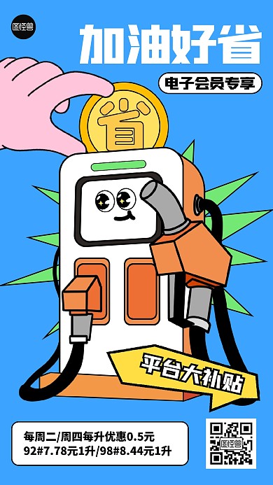 加油站优惠活动描边海报