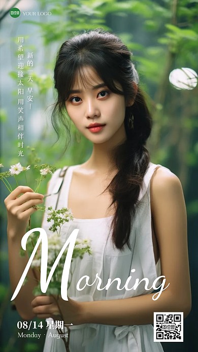 早安日签唯美小清新人像手机海报