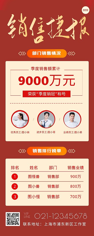 销售喜报榜单捷报喜讯办公宣传长图