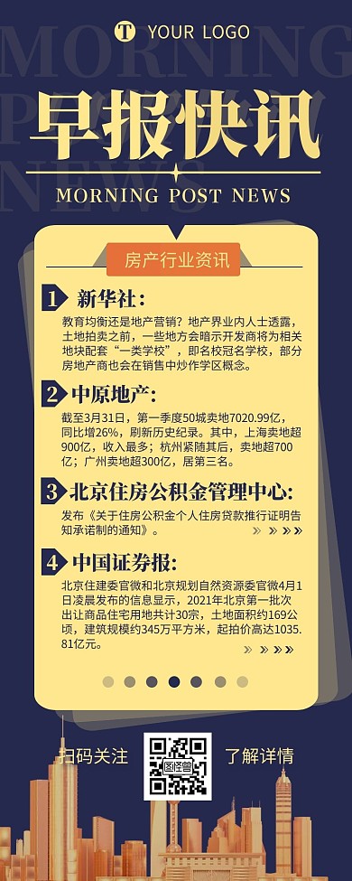 早报快讯房地产信息简约营销长图设计