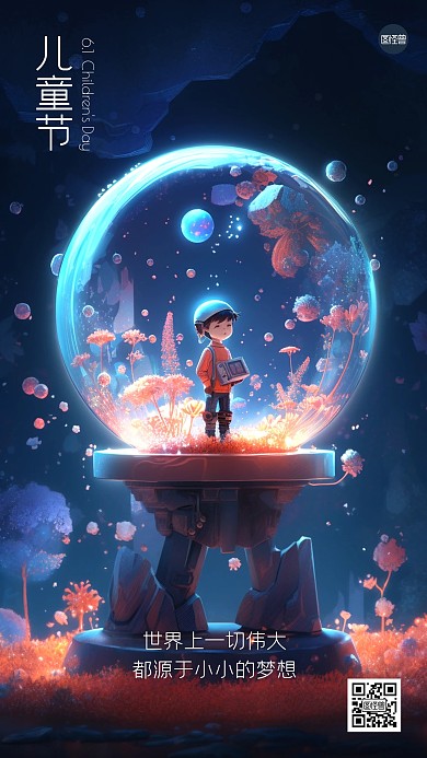 61儿童节祝福立体3D海报