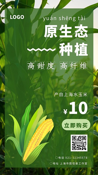 水玉米简约绿色餐饮美食宣传海报