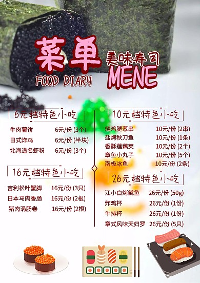 卡通手绘创意寿司菜单