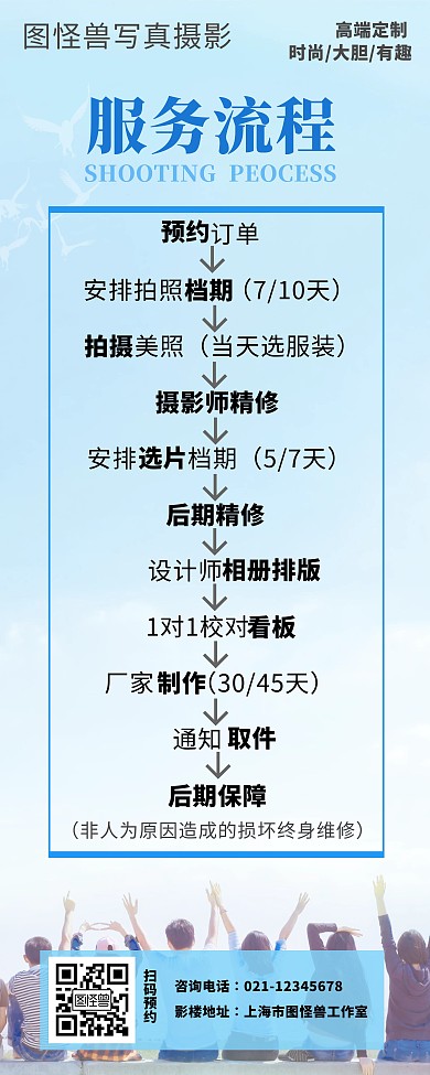 服务流程摄影拍照行业蓝色易拉宝