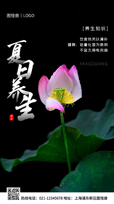 夏季养生白色简约风手机海报