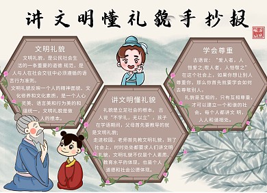 讲文明懂礼貌古风大气手抄报插画