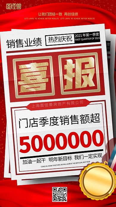 销售业绩 喜报 季度  庆祝  红色
