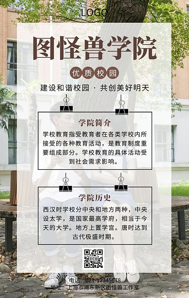 简洁大气学校介绍手机海报