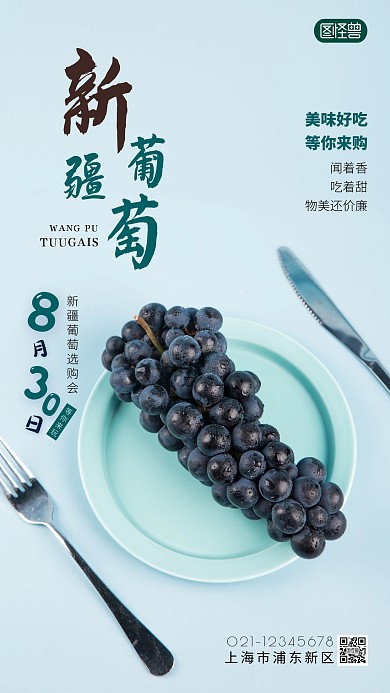 新疆美食攻略葡萄简约简洁摄影图海报