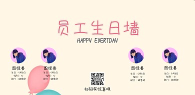 公司员工生日海报墙简约卡通横版海报