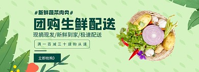 团购生鲜肉菜简约清新绿色电商banner