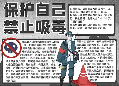保护自己禁止吸毒主题黑灰色手抄报
