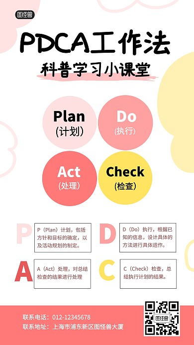 PDCA工作法科普模型手机海报