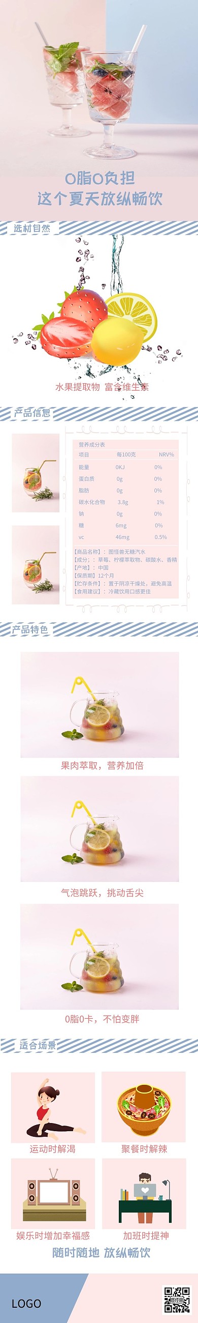 粉蓝色夏日小清新简约汽水详情页