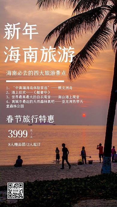 新年海南旅游简约风格宣传促销手机海报