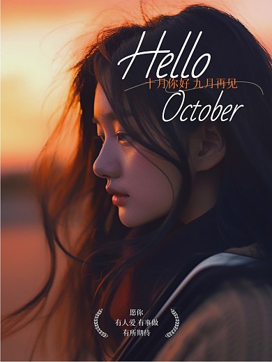 10月你好月初问候文艺风效果模板