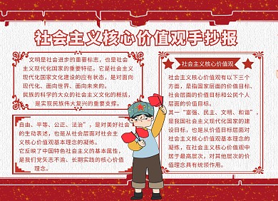 社会主义核心价值观主题红色大气手抄报	