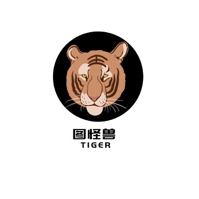 潮店圆形黑色纸老虎logo设计