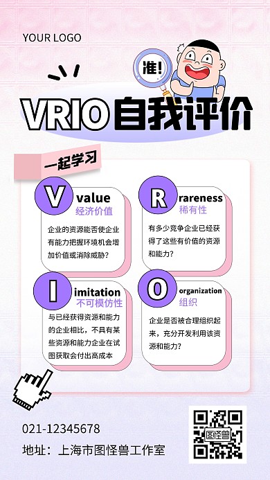VRIO自我评价模型科普手机海报