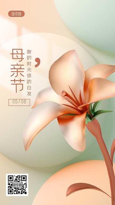 清新花朵母亲节问候3D海报