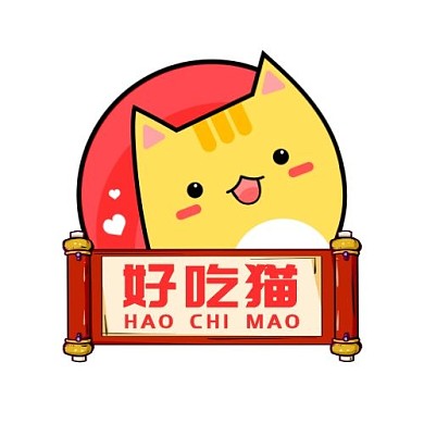 好吃猫横幅红色卡通猫咪LOGO