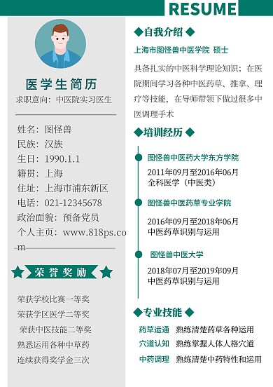 医学生中医简历模板