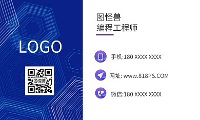商务科技蓝色编程网络公司程序员名片