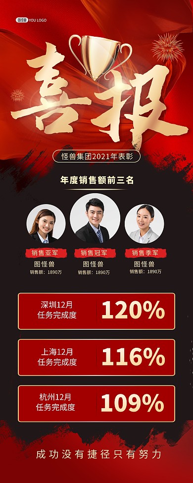 企业销售喜报战报榜单红色喜庆印刷易拉宝