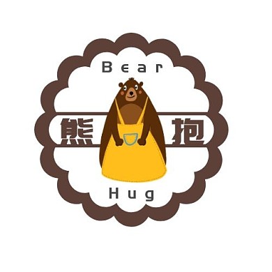 简约棕色卡通风格熊抱logo