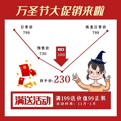 简约卡通红色促销万圣节淘宝主图