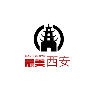 政府地区地标塔剪影简约黑红logo设计