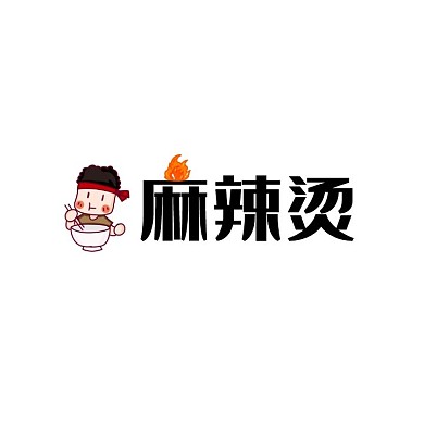餐饮麻辣烫黑色卡通简约logo