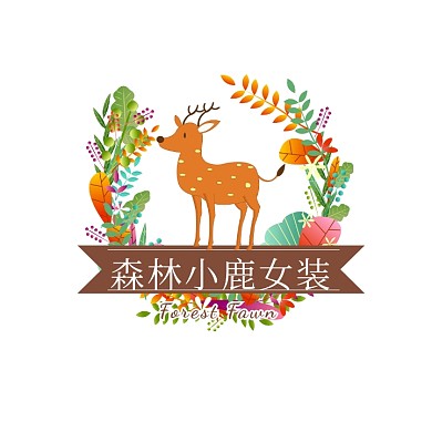 褐色蓝色卡通手绘小鹿女装服饰头像logo