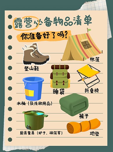 露营野营必备物品清单分享小红书封面