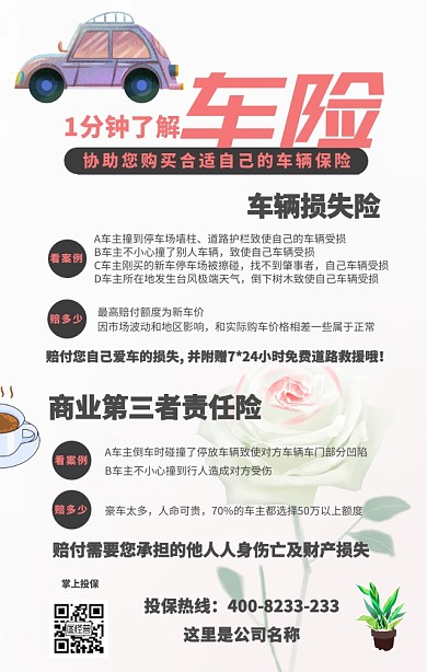 车辆保险车险简洁宣传手机海报