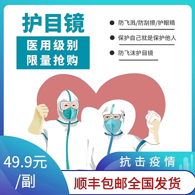 肺炎防病毒预防抗击疫情防飞溅护目镜主图