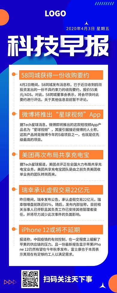 蓝色几何科技早报新闻热点营销长图