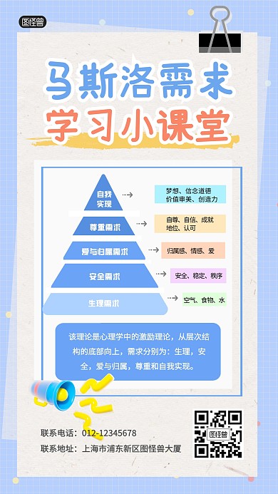 马斯洛需求理论科普模型手机海报