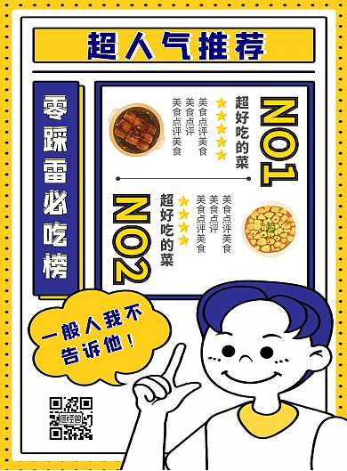 超人气菜品推荐黄蓝海报