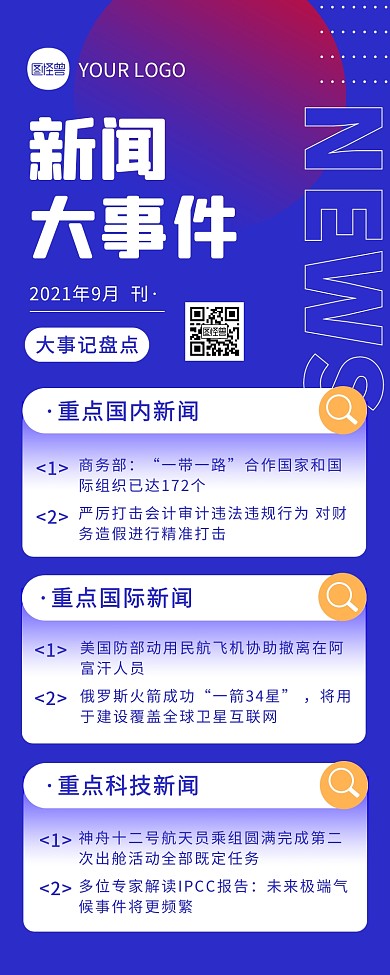 蓝色科技扁平内容多新闻营销长图