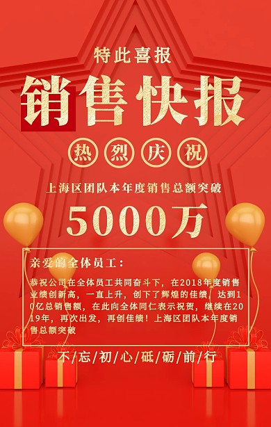 红色喜庆风销售快讯捷报手机海报