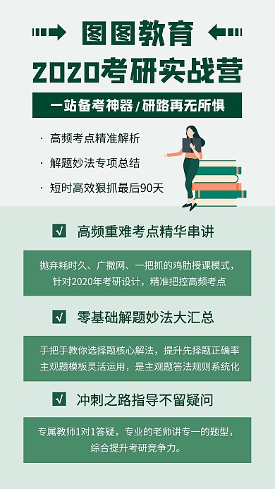 简约创意绿色考研冲刺招生教育培训手机海报