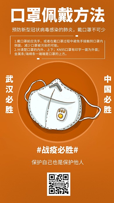 口罩佩戴方法卡通风格宣传手机海报