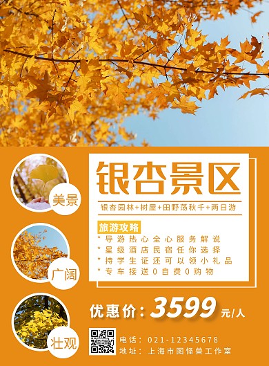 简约背景银杏景区宣传海报