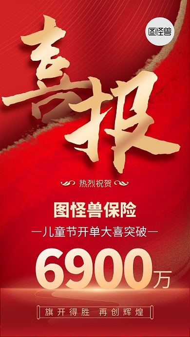 六一儿童节保险开单大喜报红色手机海报