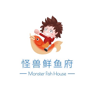 蓝色卡通海鱼怪兽鲜鱼府头像logo